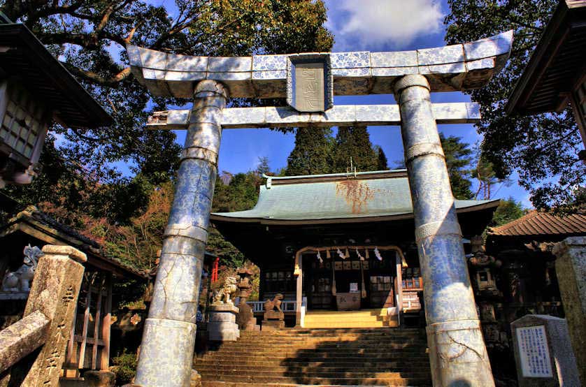 The unique torii, entrance gate, made of porcelain at Tozan Shrine in Arita.