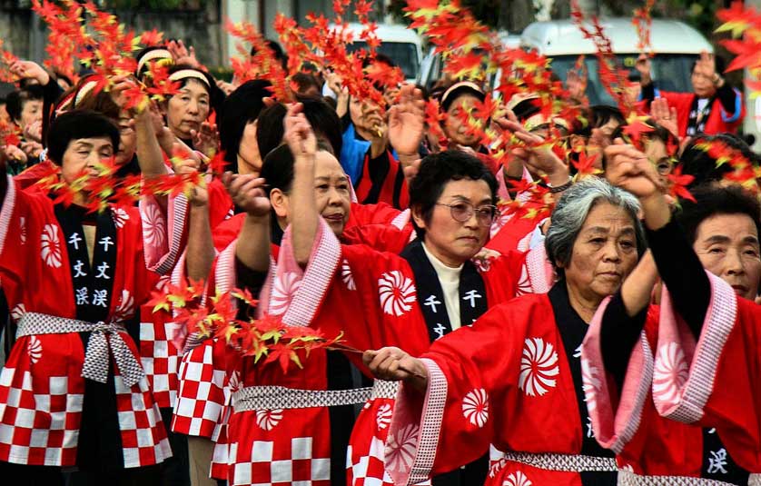 Japanese happi coats worn at a festival.