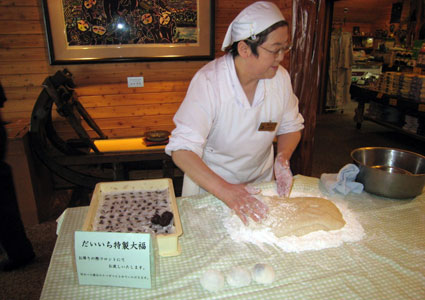 Preparing mochi in Japan.