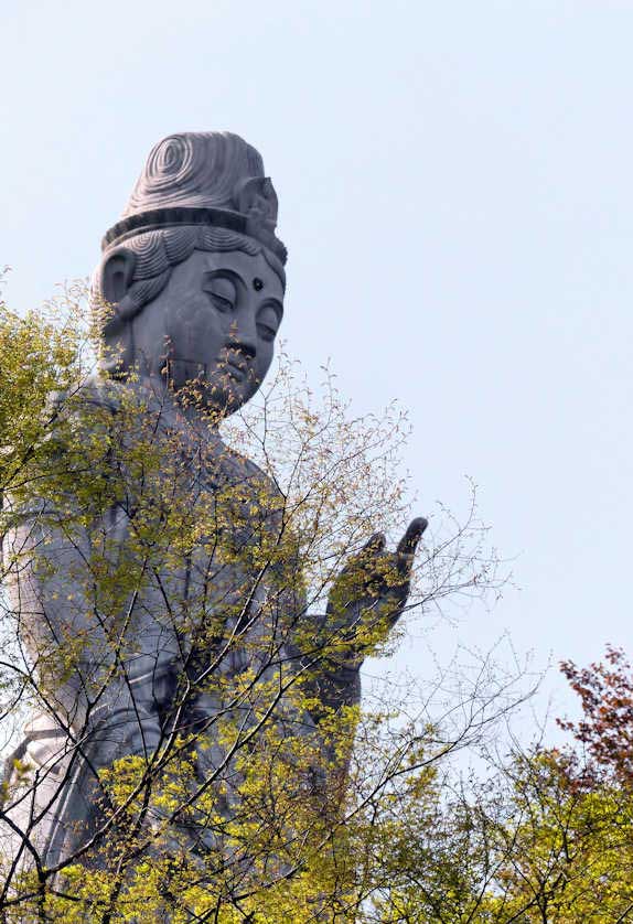 20 meter tall stone statue of Kannon at Tsubosaka-Dera Temple.