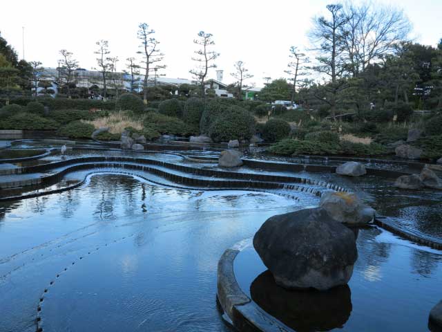 Shinagawa Kumin Koen, lake and flowers.