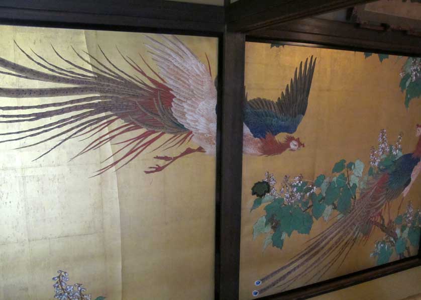 A painted sliding door or fusuma-e at Sumiya, Shimabara, Kyoto.