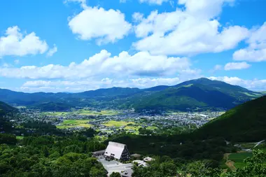 Ariel shot overlooking Yufuin