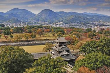 Vista del castillo de Kumamoto y del paisaje de Kumamoto