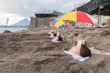 Geothermal heated-sand, Ibusuki beach