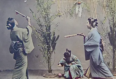 Meiji era girls playing with feathers and temari (middle)