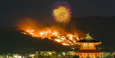 Feu d'artifice près du mont Wakakusa