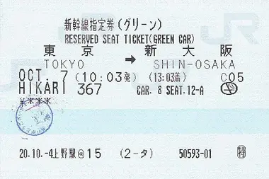 Shinkansen ticket from Tokyo Station to Shin-Osaka Station