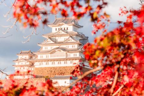 Himeji Castle, UNESCO World Heritage, under the colors of autumn