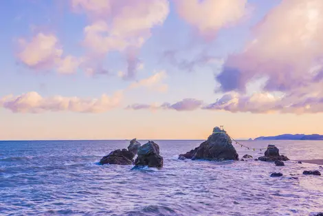 The Wedded Rocks are two sacred rocks in the ocean close to spiritual city of Ise