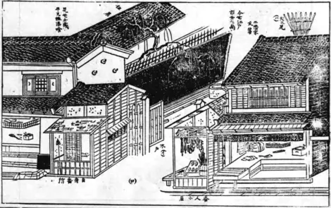 Dessin d'une machiya à l'ère d'Edo (1603-1868)