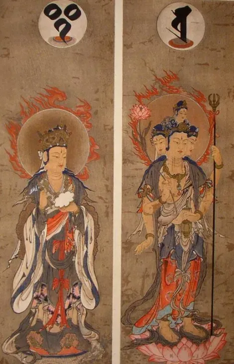 Shakuten (Śakra) à gauche et Bonten (Brahma) à droite