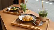 Matcha lattes and sweets at Totaro in Kyoto