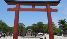 Die Torii markieren den Eingang zum Heiligtum Hachiman-gu in Tsurugaoku