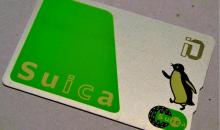 The Suica card, recognizable by its green color and baby penguin.
