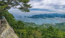 Vista de Owase y su bahía desde una ruta de Kumano Kodo, Mie