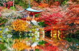 Templo en Kioto durante la temporada de otoño