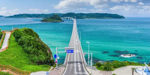 The beautiful scenery of Tsunoshima Bridge in Yamaguchi Prefecture, between Hiroshima and Fukuoka