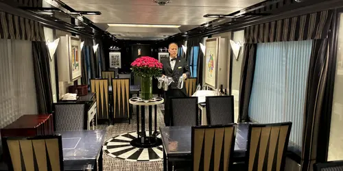 The dining-car on the Twilight Express Mizukaze train